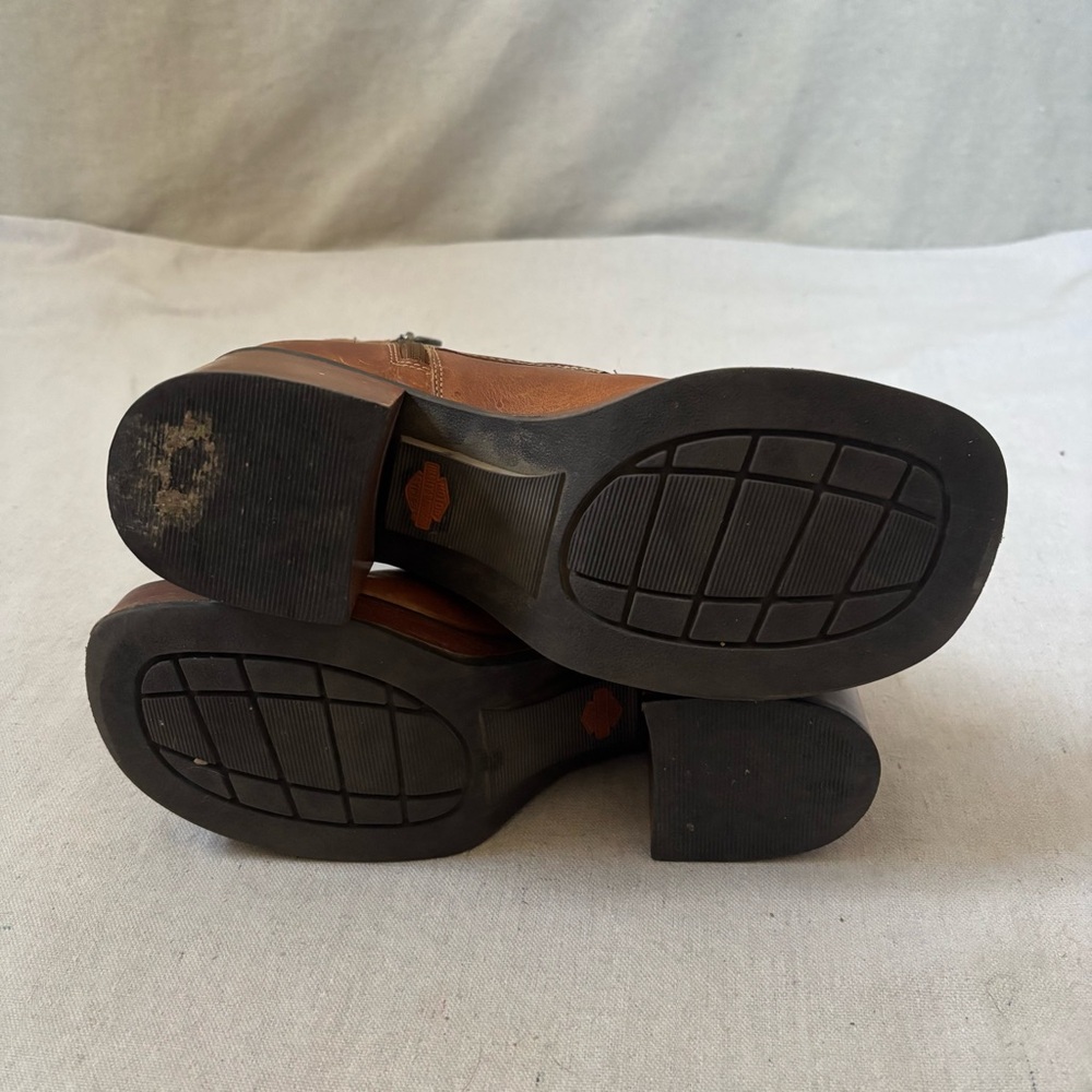 Vintage Harley Davidson Brown Leather Boots Chunky Heel Platform Wooden size 9 - Picture 7 of 9